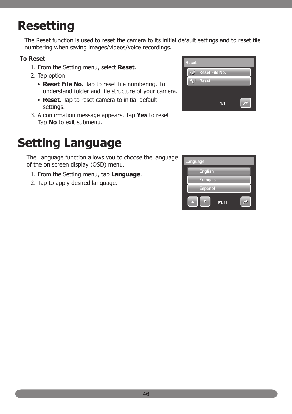 Resetting, Setting language | HP PB360T User Manual | Page 55 / 64
