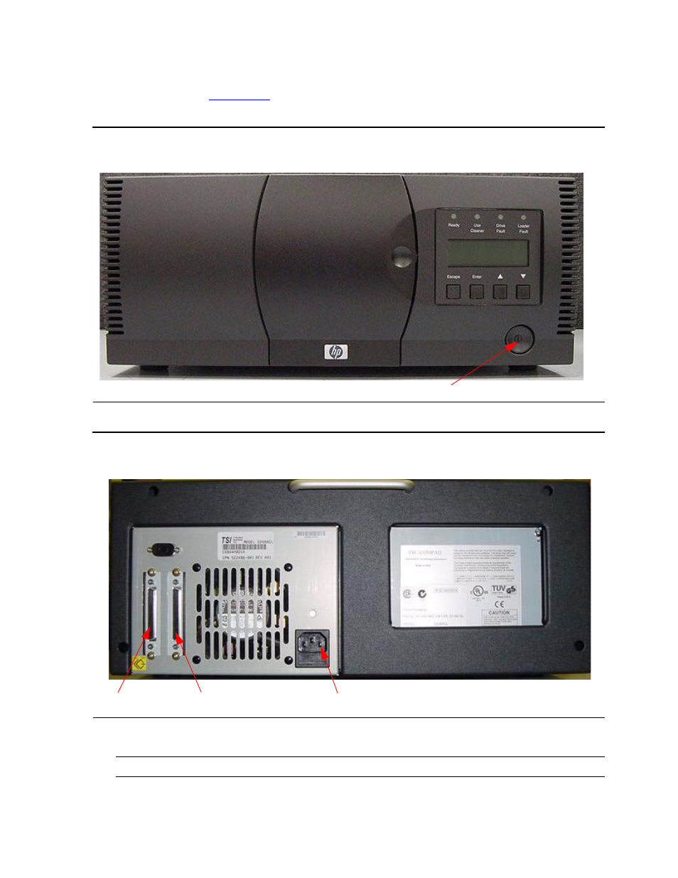 Figure 3-4, Front view of the tape drive, Figure 3-5 | Rear view of the tape drive | HP M8201R User Manual | Page 30 / 60