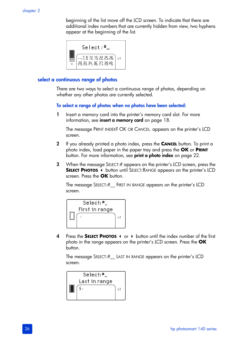 Select a continuous range of photos | HP Photosmart 140 series User Manual | Page 30 / 64