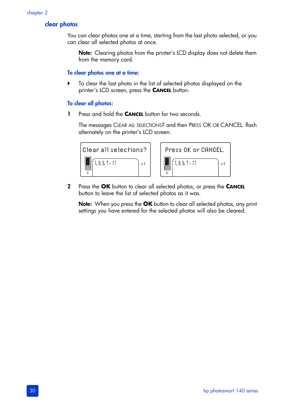 Clear photos | HP Photosmart 140 series User Manual | Page 34 / 64