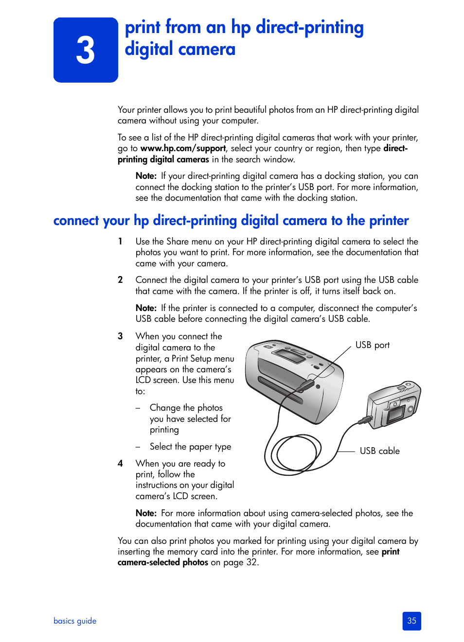 Print from an hp direct-printing digital camera, 3 print from an hp direct-printing digital camera, E print from an hp direct-printing digital | HP Photosmart 140 series User Manual | Page 39 / 64