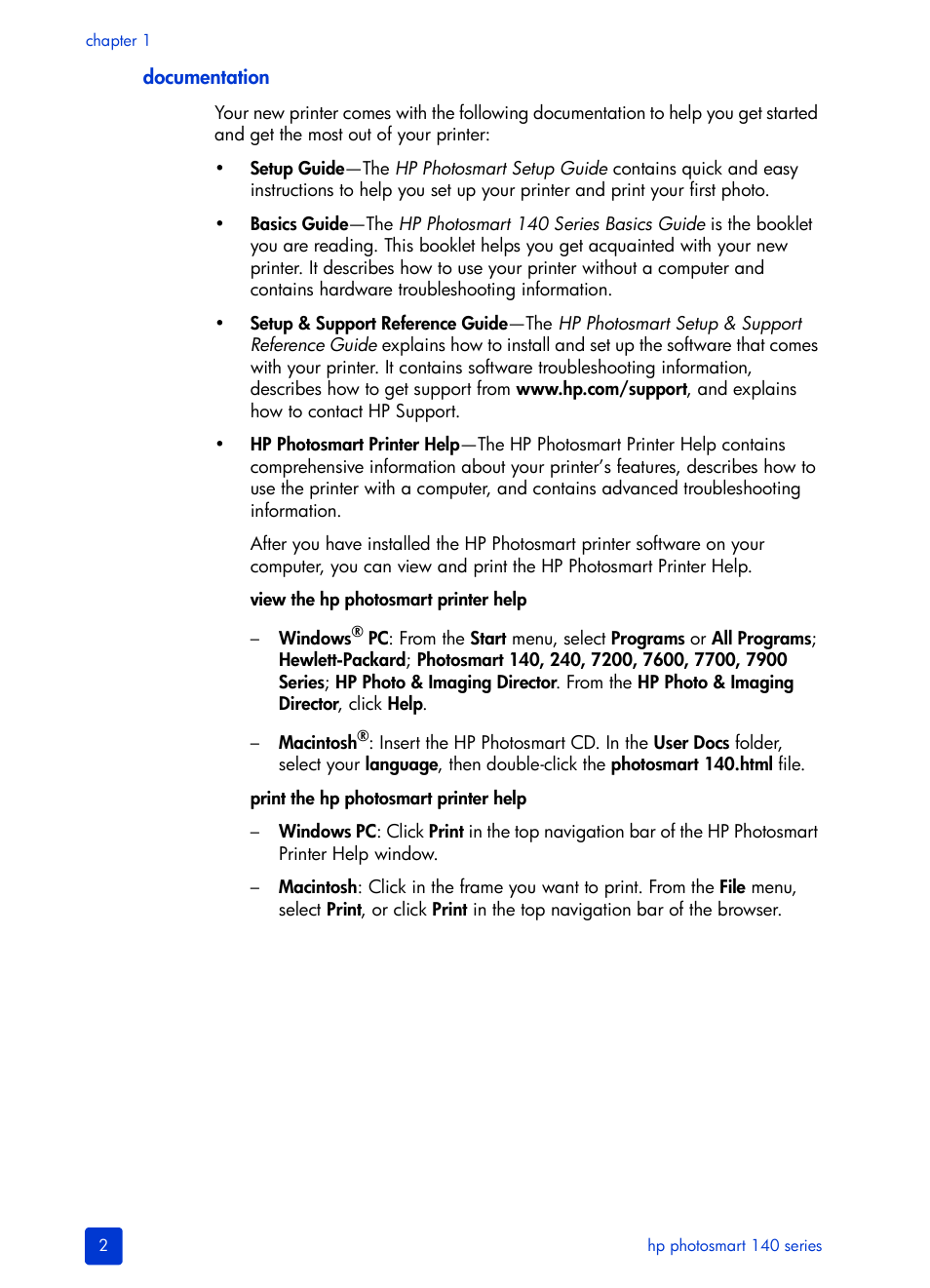 Documentation, View the hp photosmart | HP Photosmart 140 series User Manual | Page 6 / 64