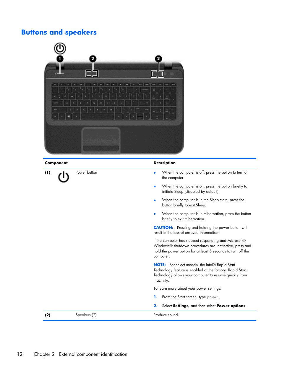 Buttons and speakers | HP 15 User Manual | Page 20 / 101