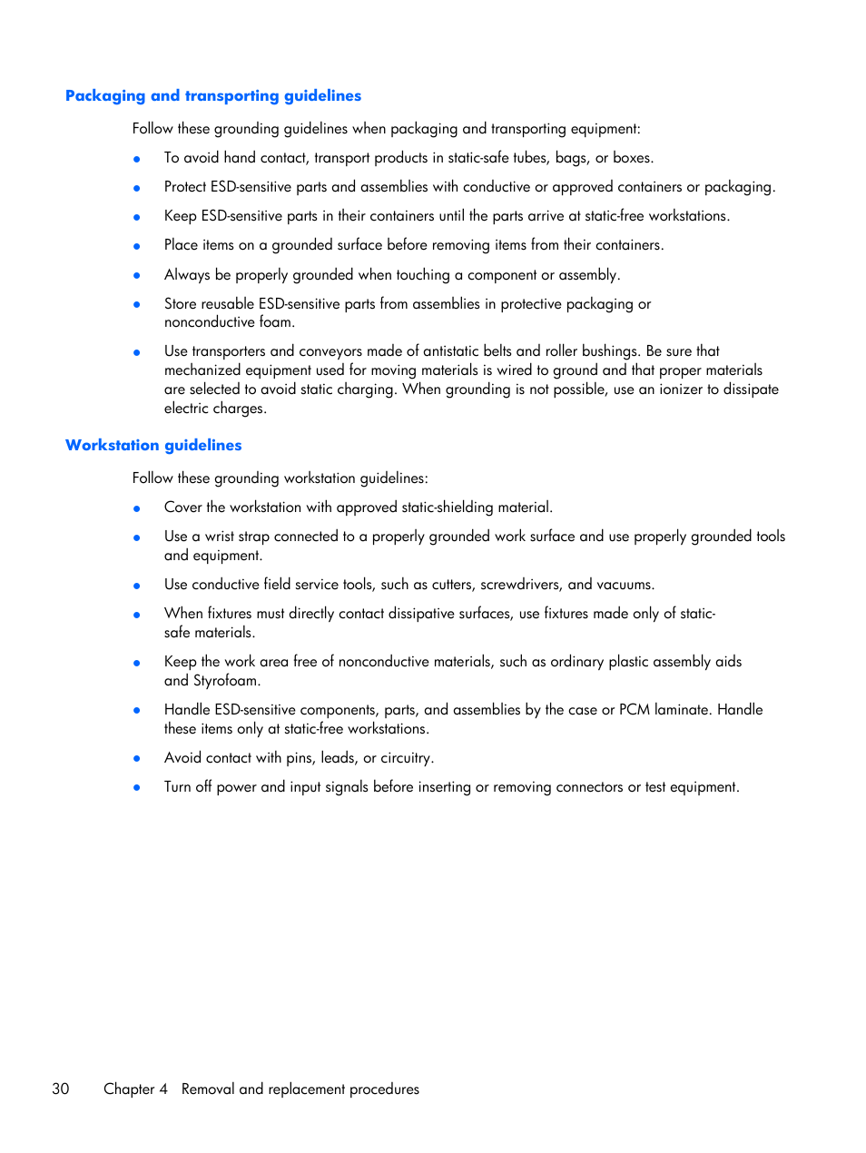 Packaging and transporting guidelines, Workstation guidelines | HP 15 User Manual | Page 38 / 101