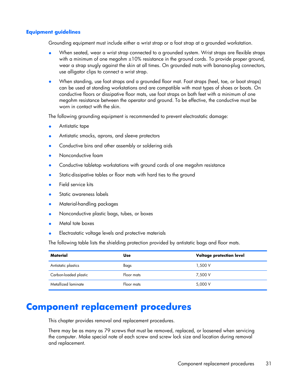 Equipment guidelines, Component replacement procedures | HP 15 User Manual | Page 39 / 101