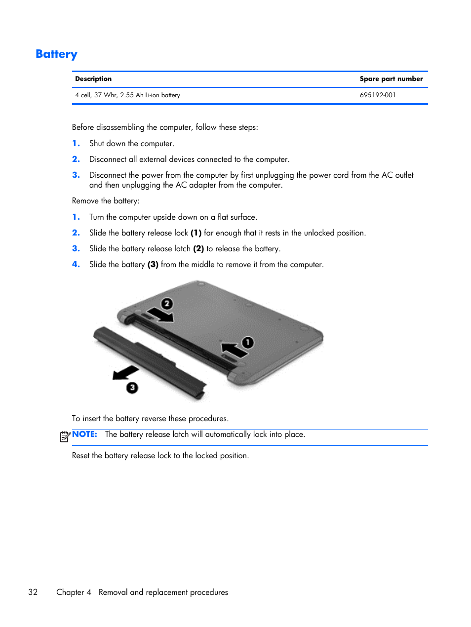 Battery | HP 15 User Manual | Page 40 / 101