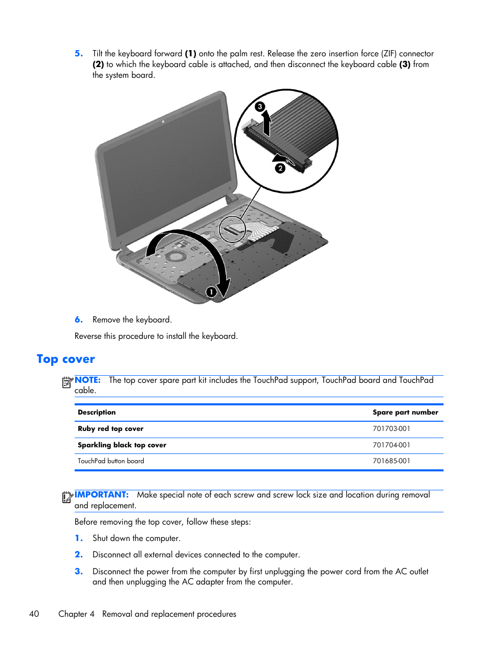 Top cover | HP 15 User Manual | Page 48 / 101