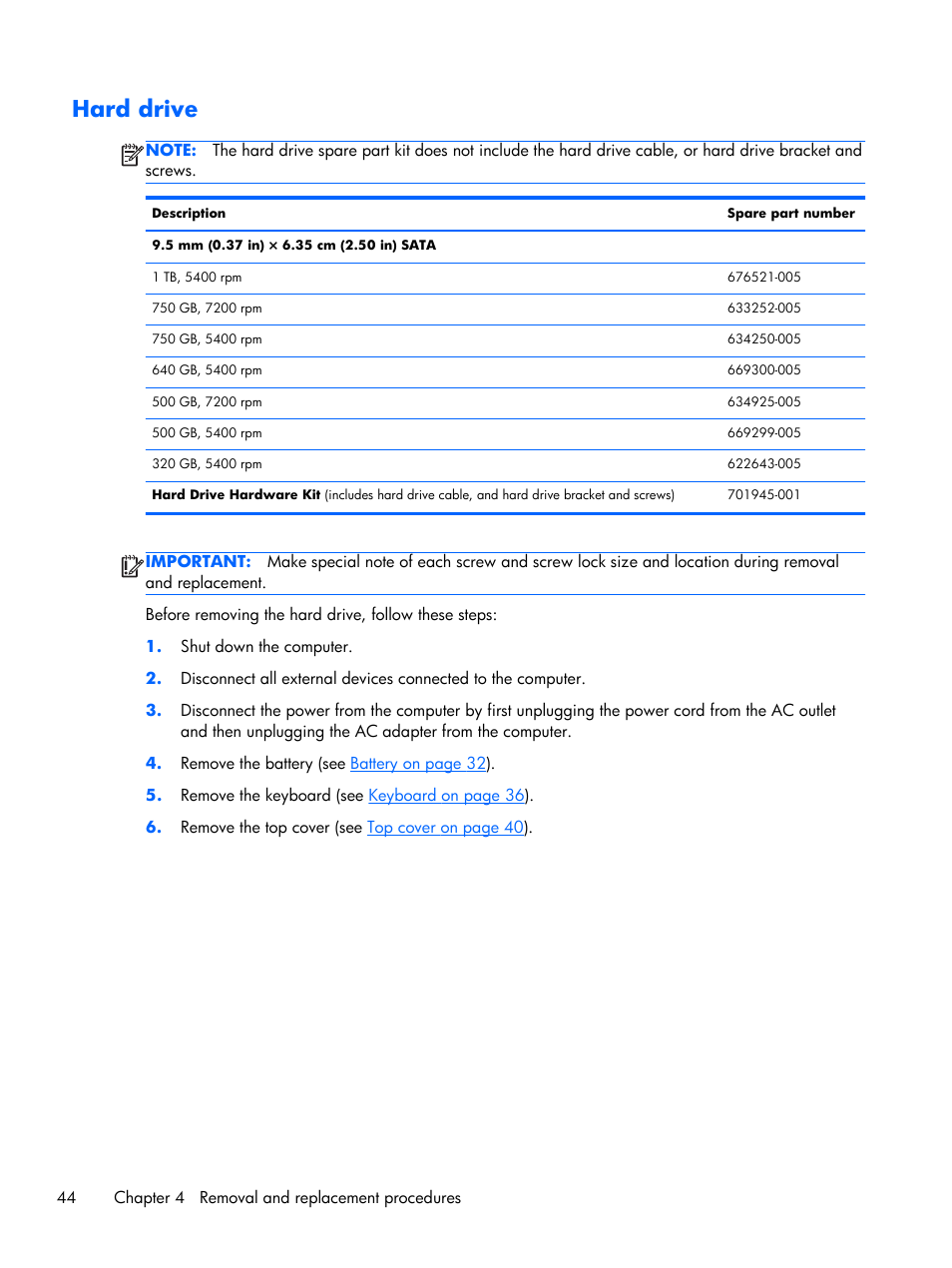 Hard drive | HP 15 User Manual | Page 52 / 101