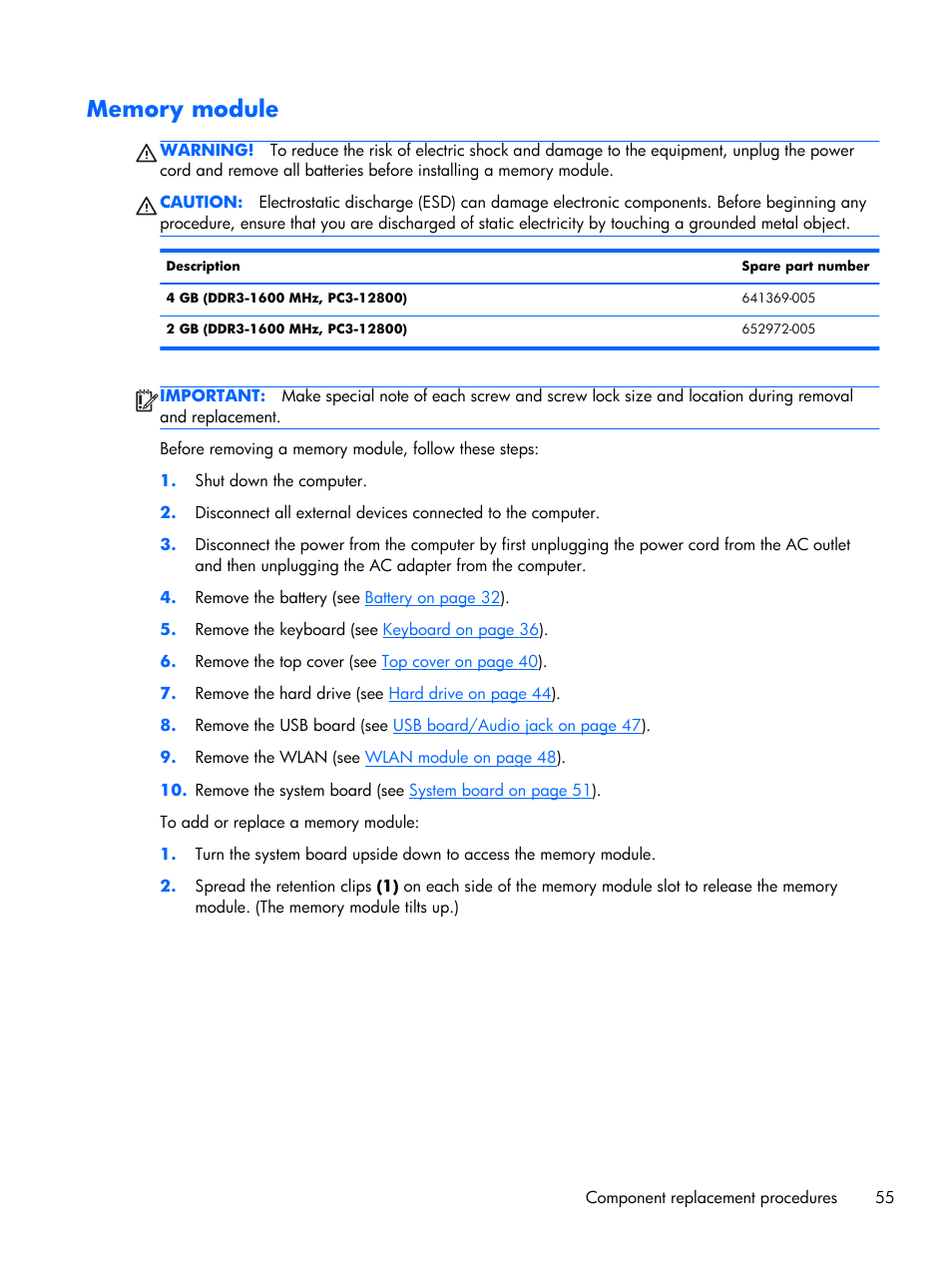 Memory module | HP 15 User Manual | Page 63 / 101