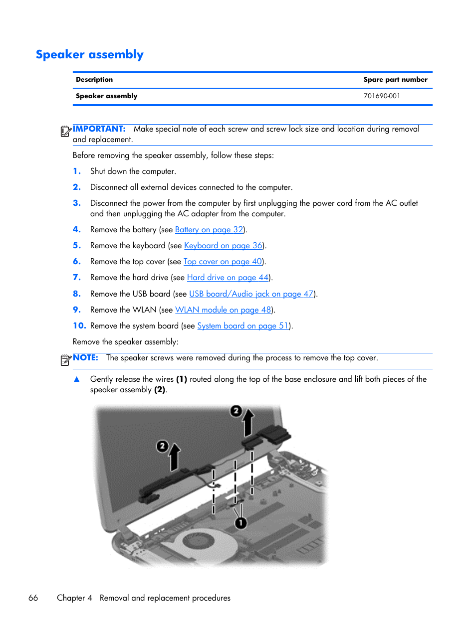 Speaker assembly | HP 15 User Manual | Page 74 / 101