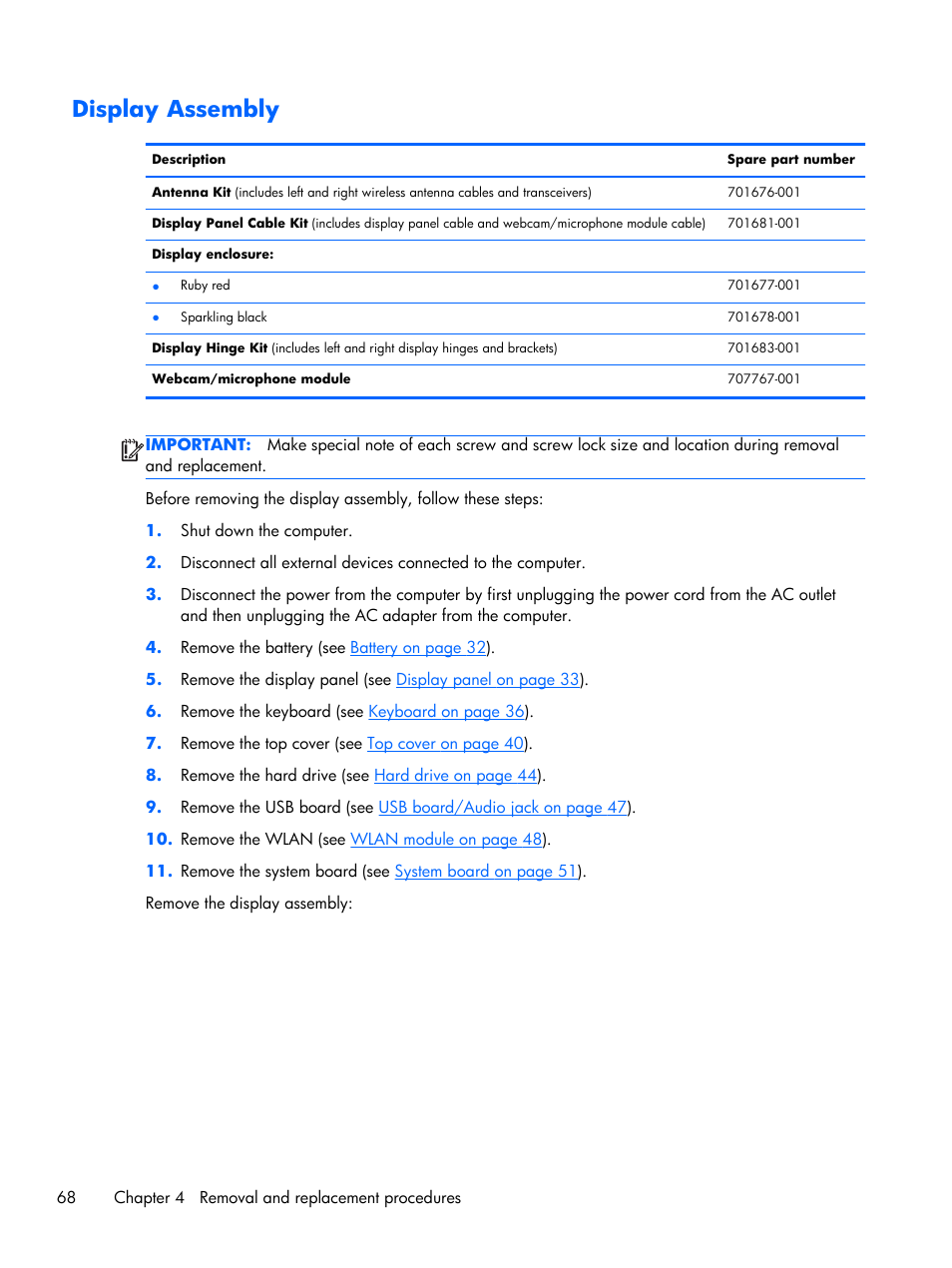 Display assembly | HP 15 User Manual | Page 76 / 101