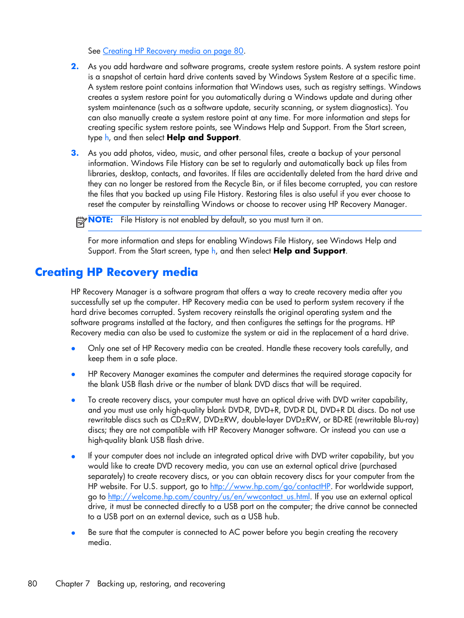 Creating hp recovery media | HP 15 User Manual | Page 88 / 101