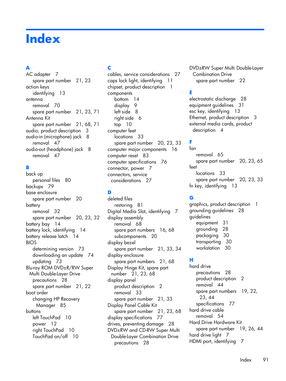 Index | HP 15 User Manual | Page 99 / 101