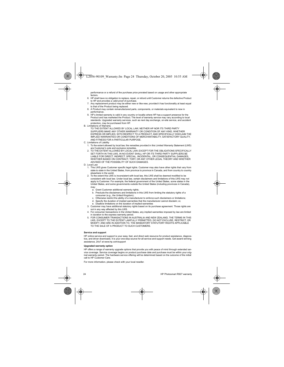 HP Photosmart R927 R927 User Manual | Page 26 / 44