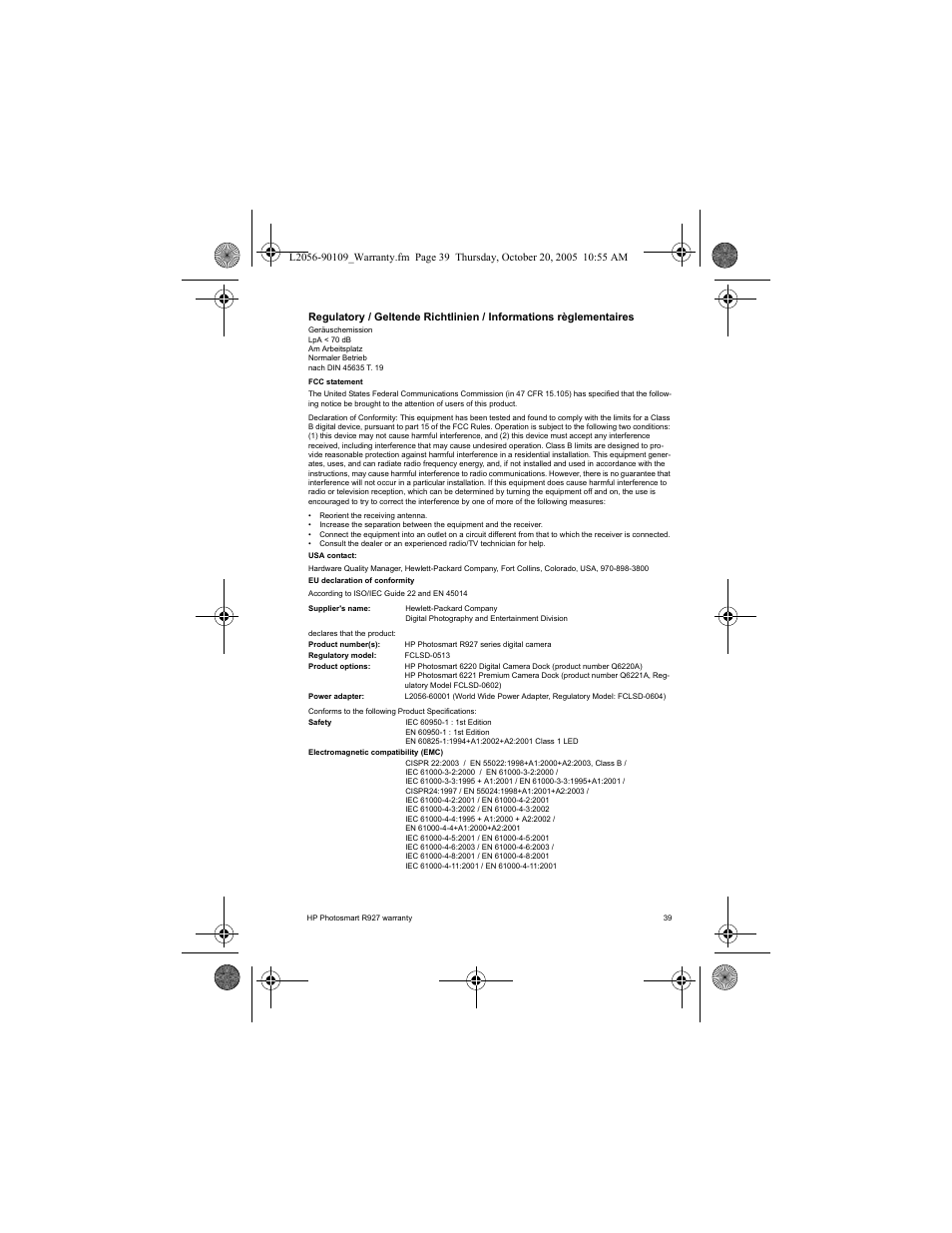 HP Photosmart R927 R927 User Manual | Page 41 / 44