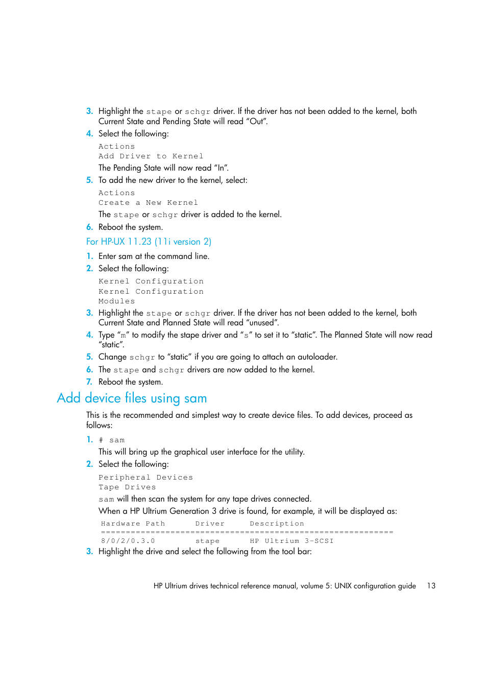 Add device files using sam | HP Ultrium tape drives Q1538-90925 User Manual | Page 13 / 34