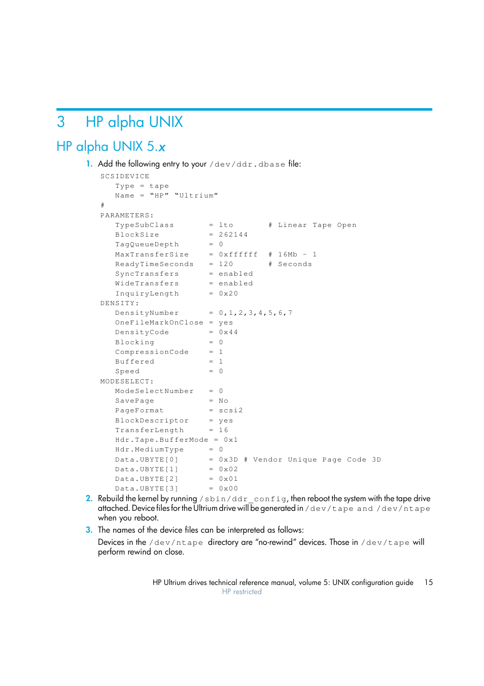 Hp alpha unix, Hp alpha unix 5.x, 3 hp alpha unix | Chapter 3, 3hp alpha unix, Hp alpha unix 5. x | HP Ultrium tape drives Q1538-90925 User Manual | Page 15 / 34