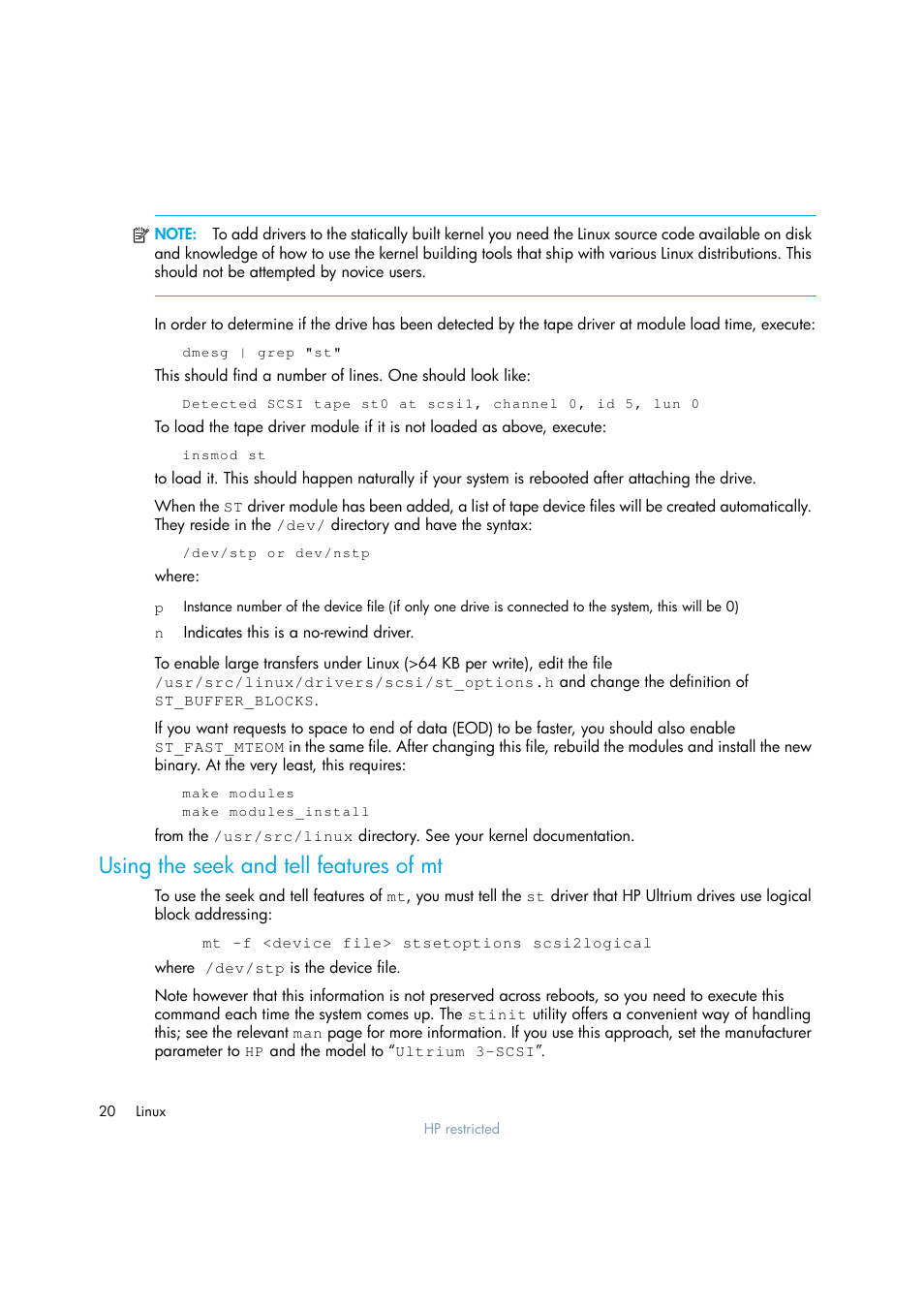 Using the seek and tell features of mt | HP Ultrium tape drives Q1538-90925 User Manual | Page 20 / 34