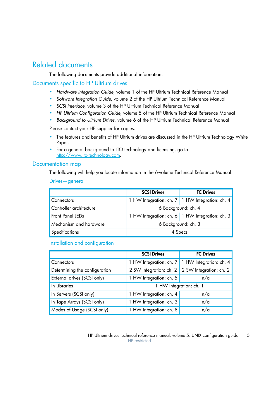 Related documents, Documents specific to hp ultrium drives, Documentation map | HP Ultrium tape drives Q1538-90925 User Manual | Page 5 / 34