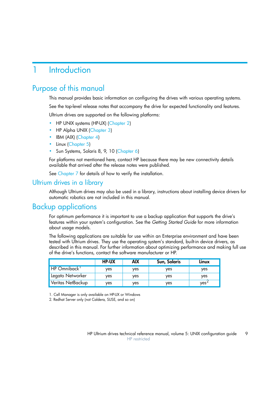 Introduction, Purpose of this manual, Ultrium drives in a library | Backup applications, 1 introduction, 1introduction | HP Ultrium tape drives Q1538-90925 User Manual | Page 9 / 34