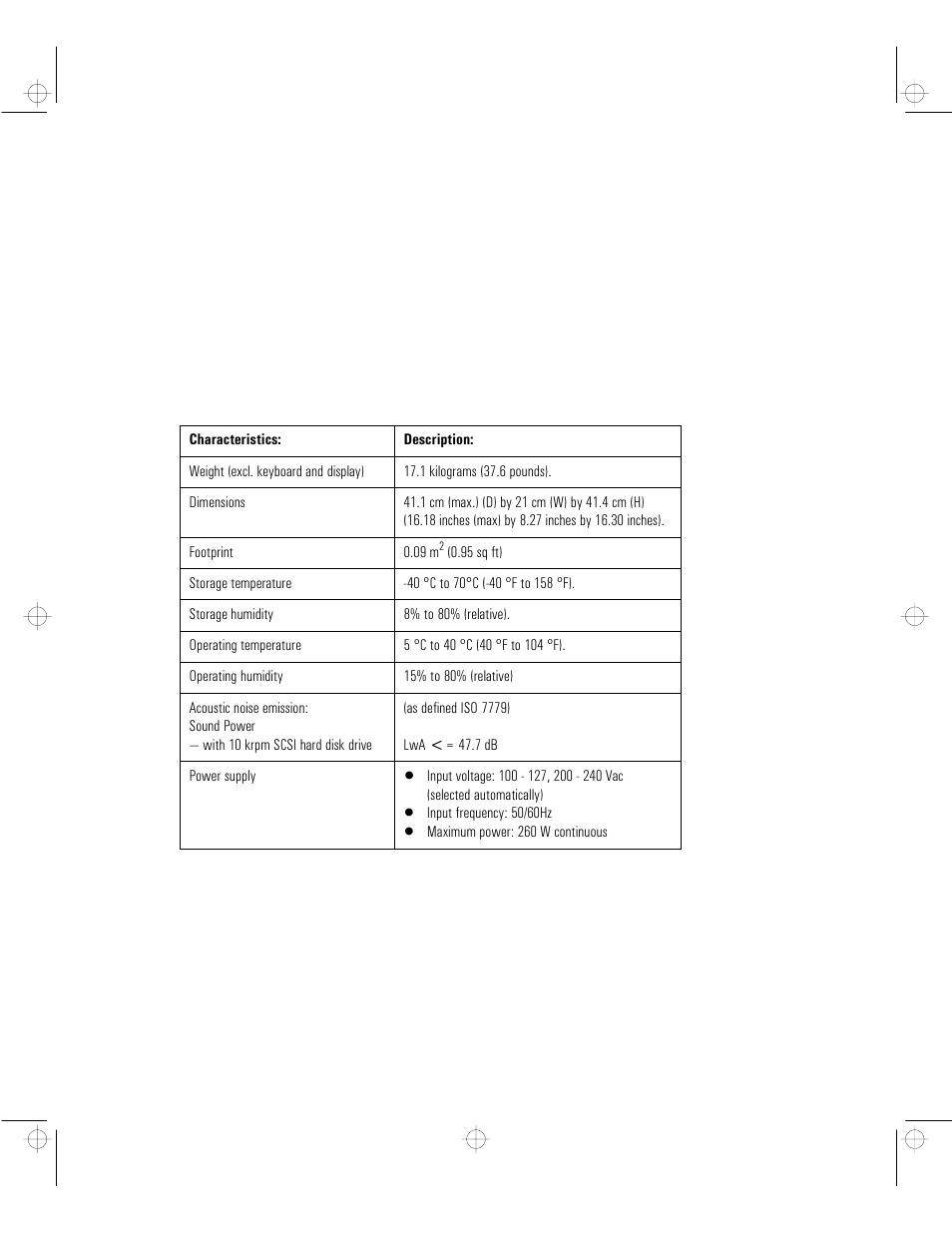 Your hp pc workstation’s physical characteristics | HP XU User Manual | Page 189 / 190