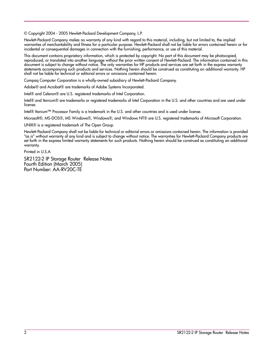 HP SR2122-2 User Manual | Page 2 / 12