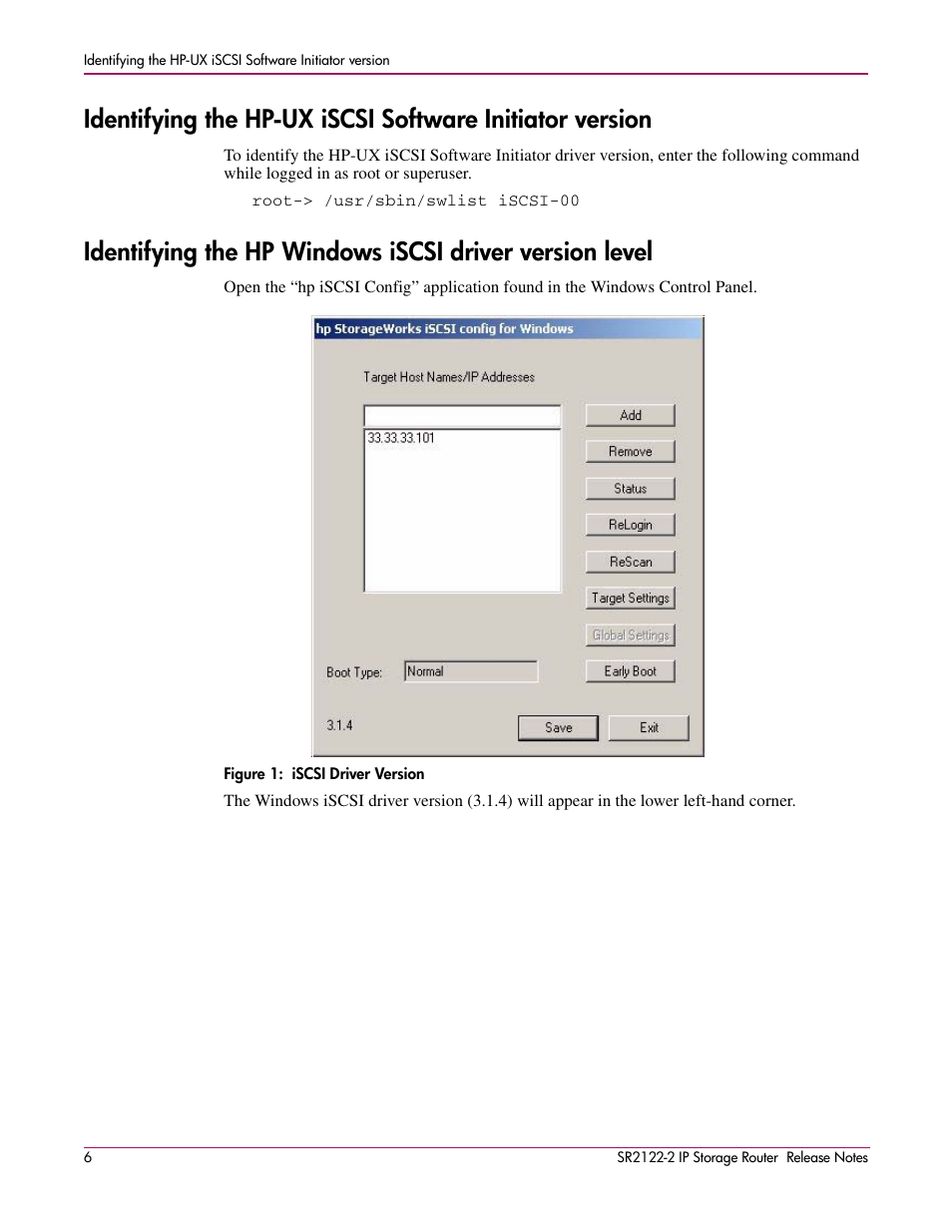 Figure 1: iscsi driver version | HP SR2122-2 User Manual | Page 6 / 12