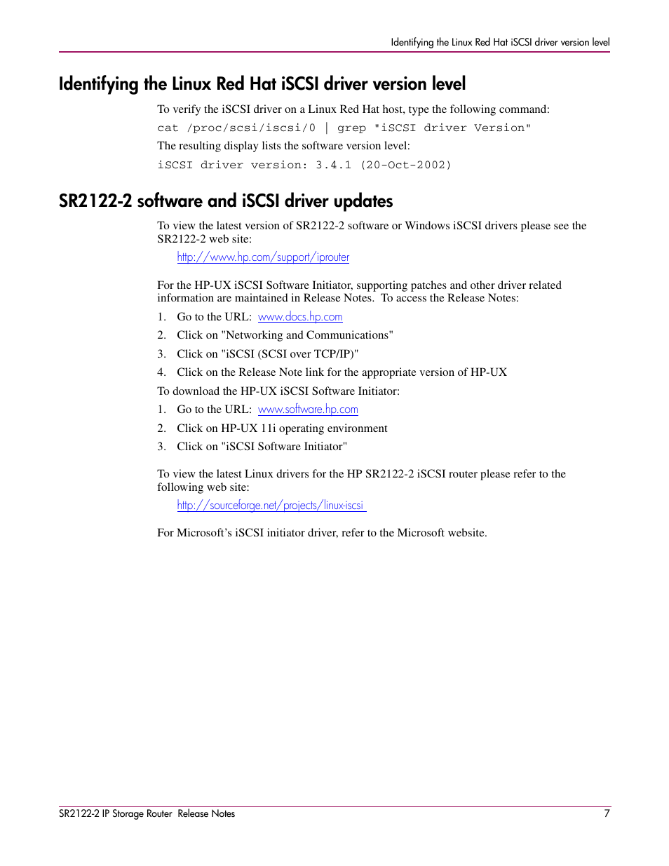 Sr2122-2 software and iscsi driver updates | HP SR2122-2 User Manual | Page 7 / 12