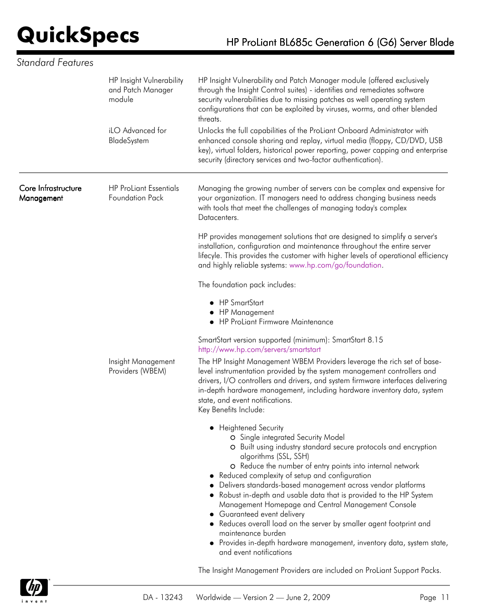 Quickspecs | HP PROLIANT BL685C User Manual | Page 11 / 33