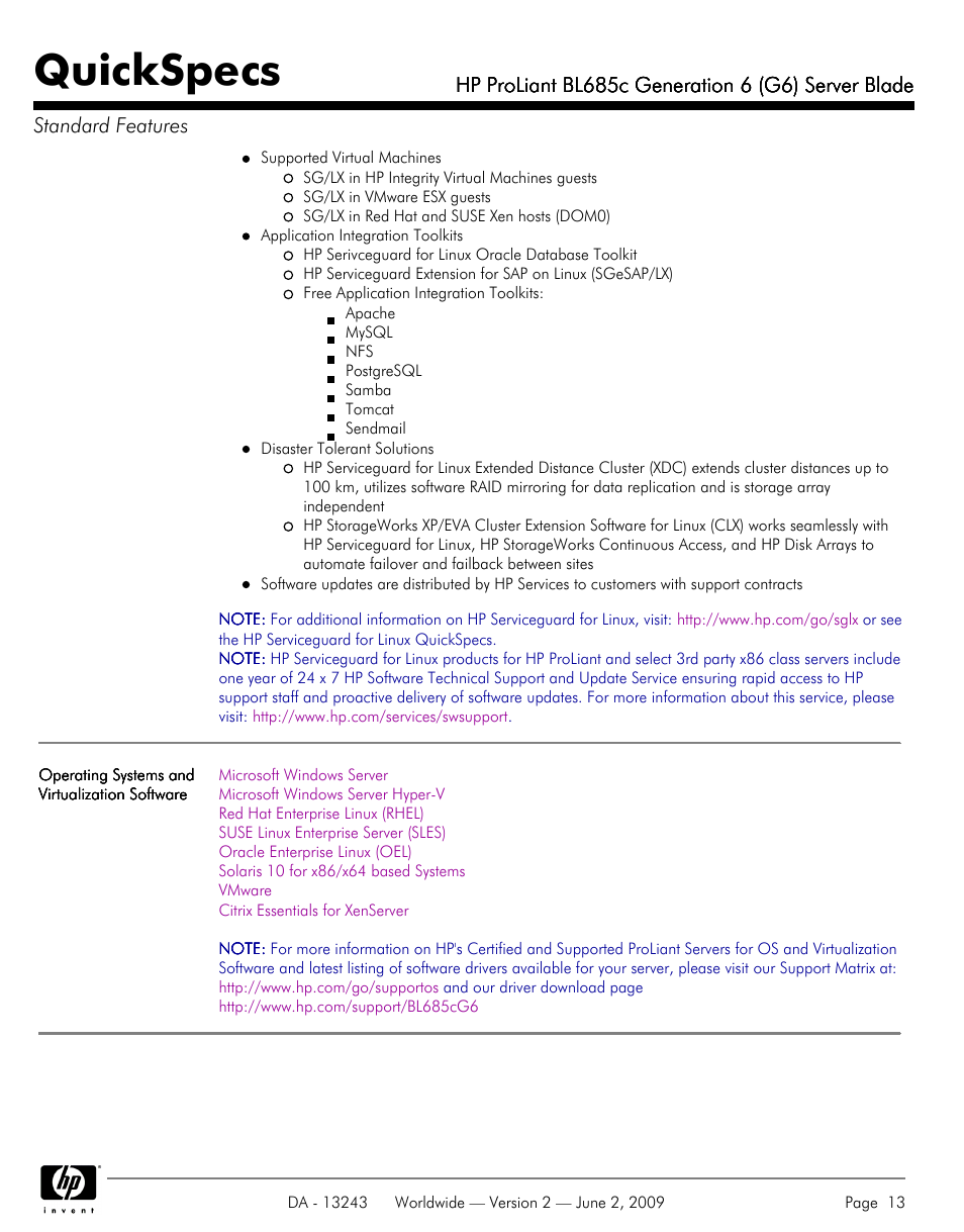Quickspecs | HP PROLIANT BL685C User Manual | Page 13 / 33