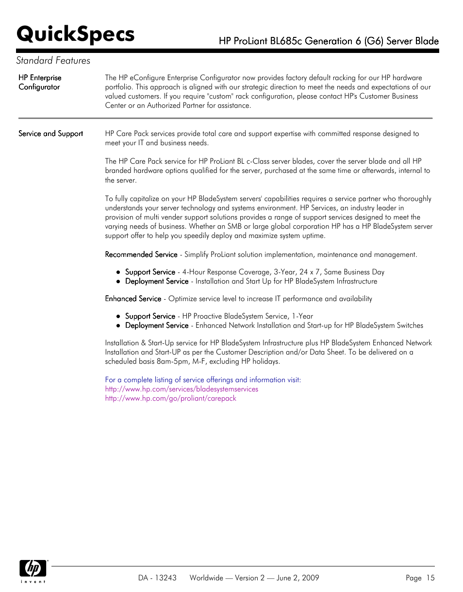 Quickspecs | HP PROLIANT BL685C User Manual | Page 15 / 33