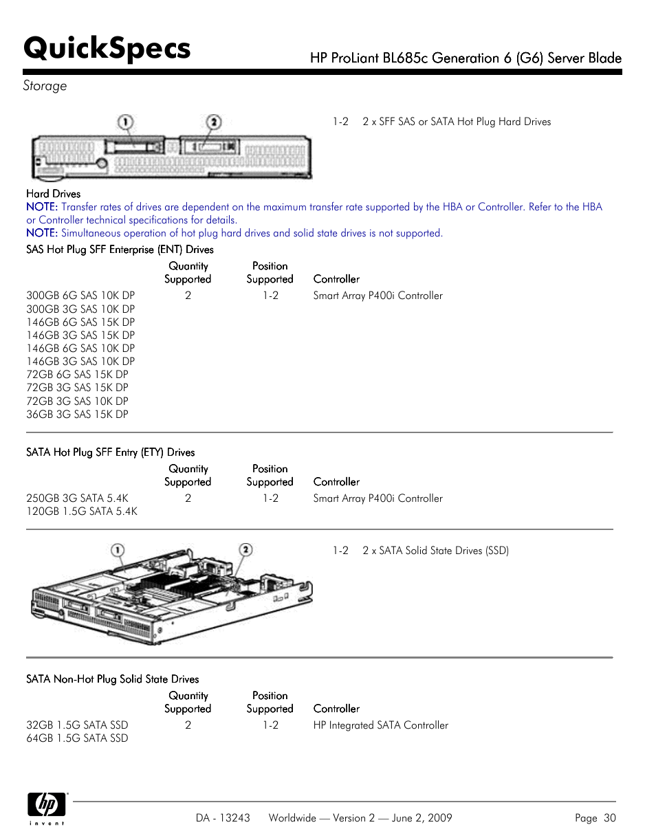 Storage, Quickspecs | HP PROLIANT BL685C User Manual | Page 30 / 33