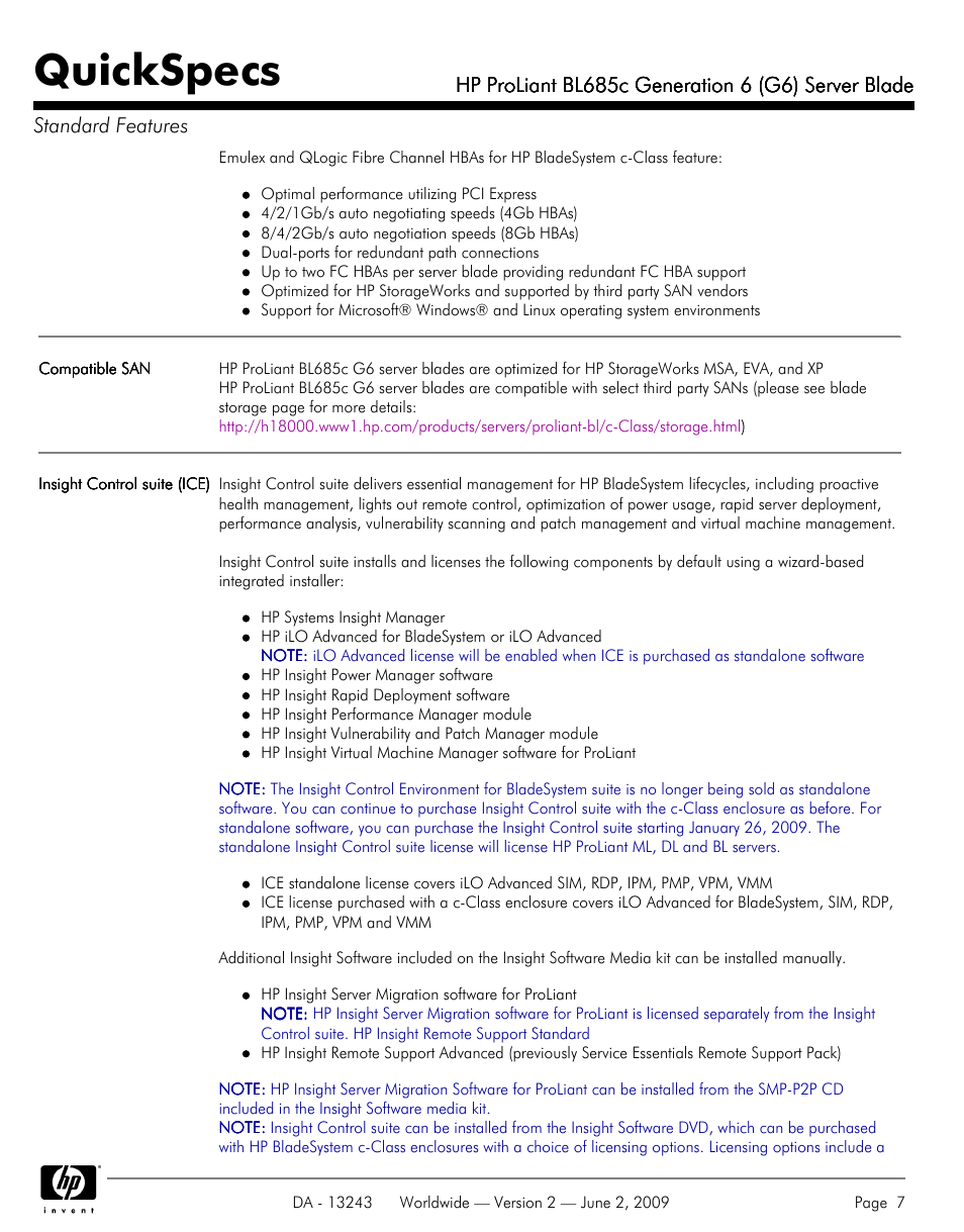 Quickspecs | HP PROLIANT BL685C User Manual | Page 7 / 33