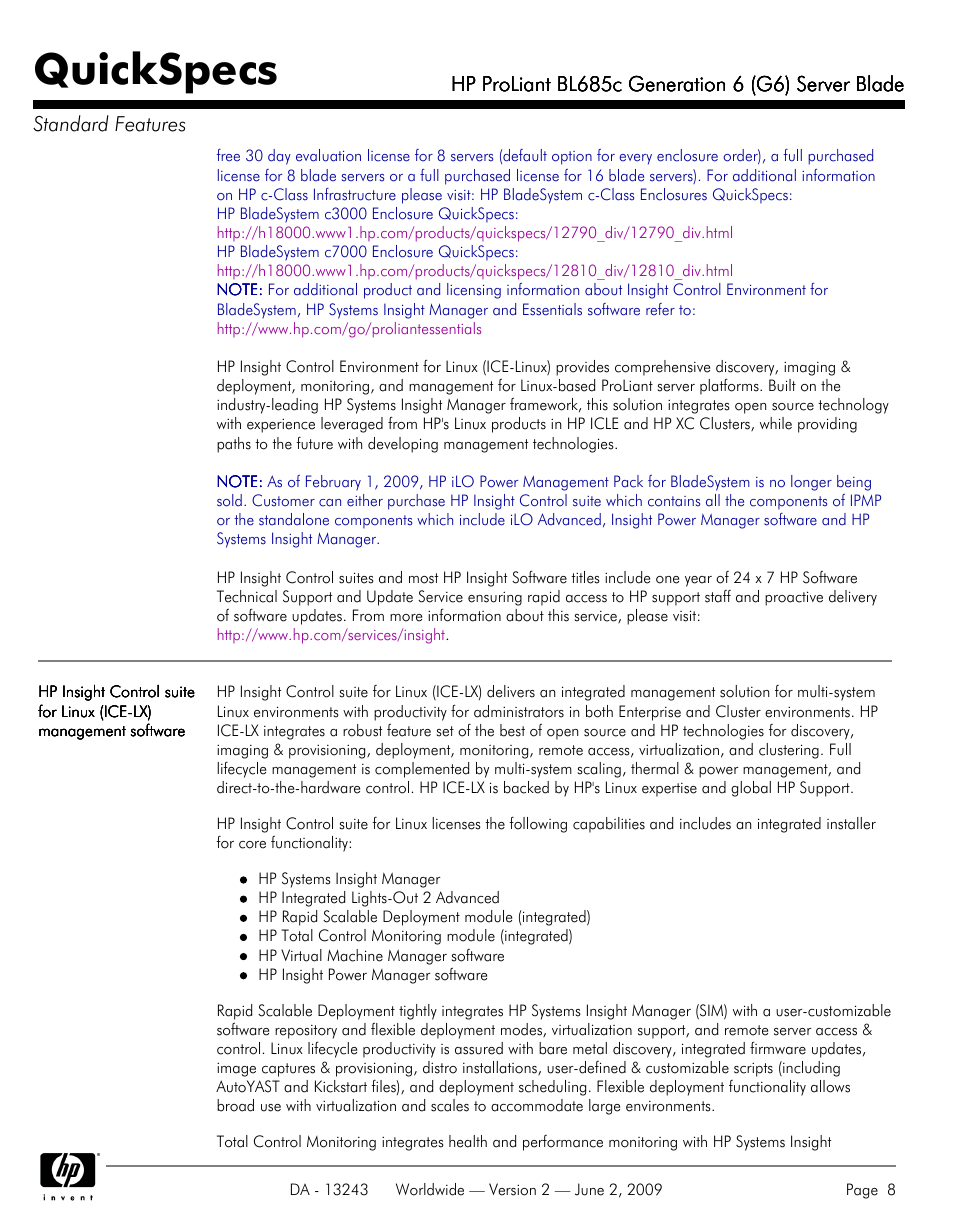 Quickspecs | HP PROLIANT BL685C User Manual | Page 8 / 33