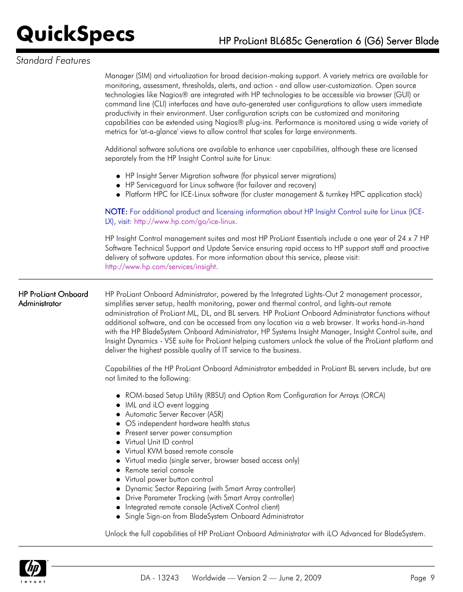 Quickspecs | HP PROLIANT BL685C User Manual | Page 9 / 33