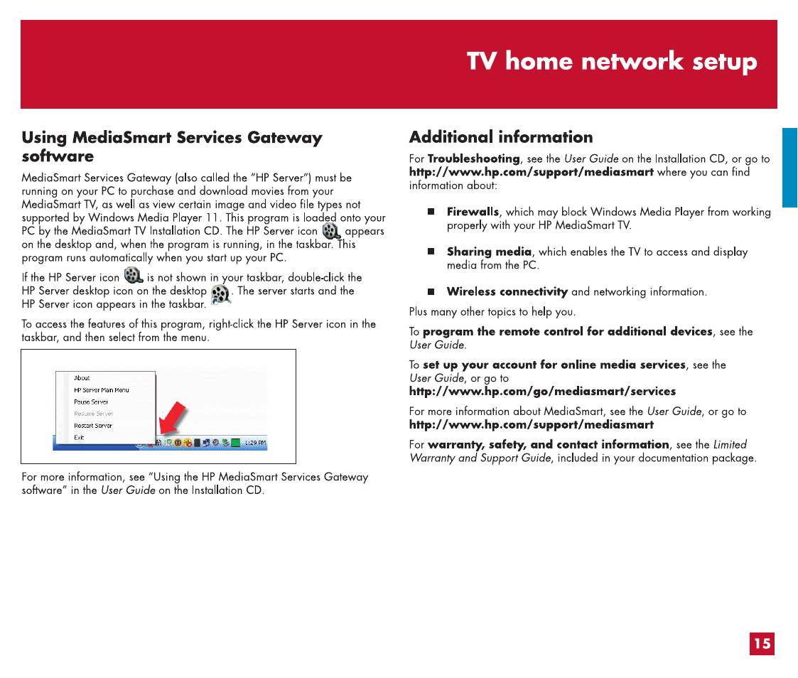 Wired connection | HP MediaSmart HP SL4282N User Manual | Page 17 / 76