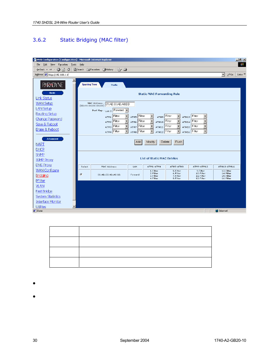 Static bridging (mac filter) | HP 1740 SHDSL User Manual | Page 30 / 87