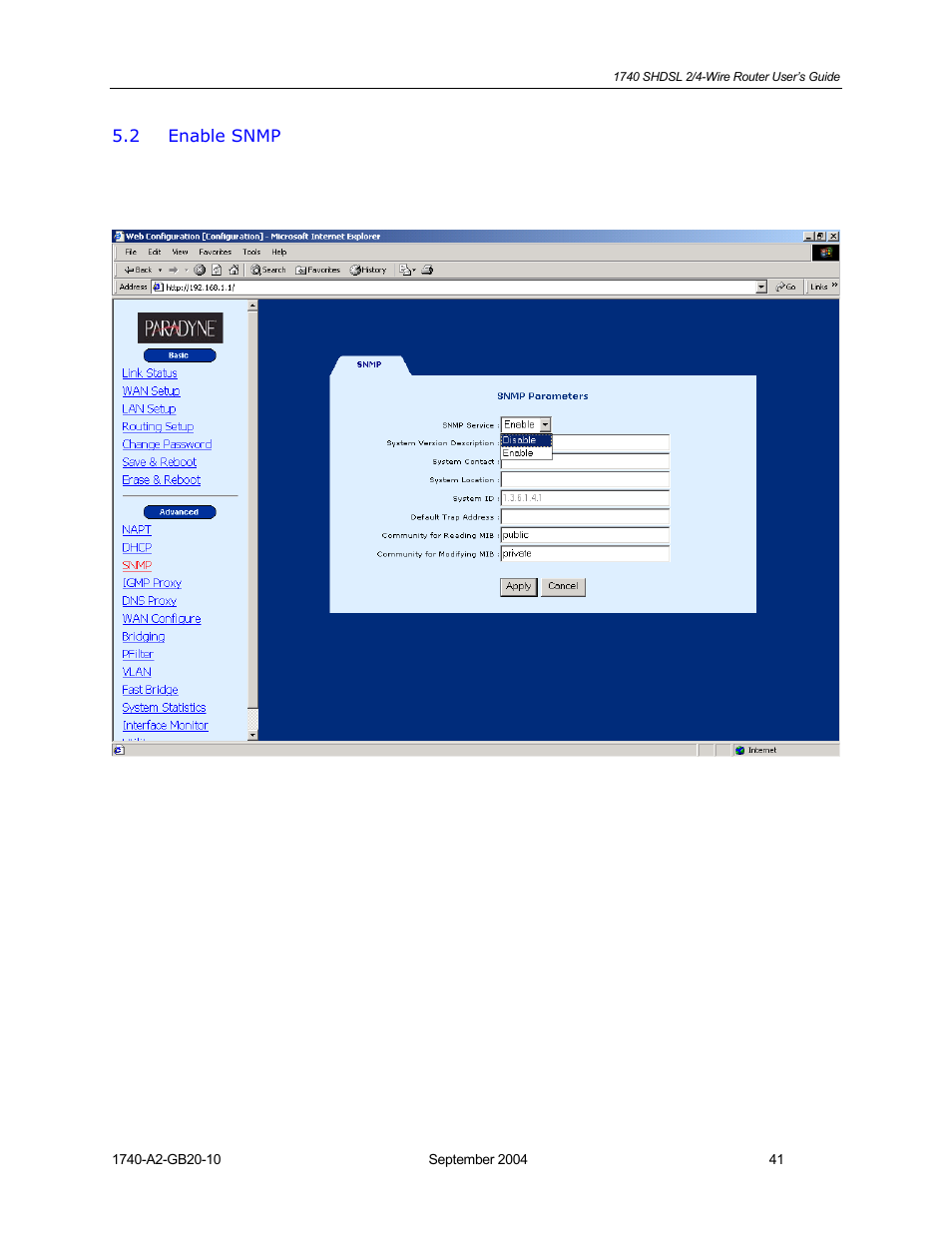 Enable snmp | HP 1740 SHDSL User Manual | Page 41 / 87