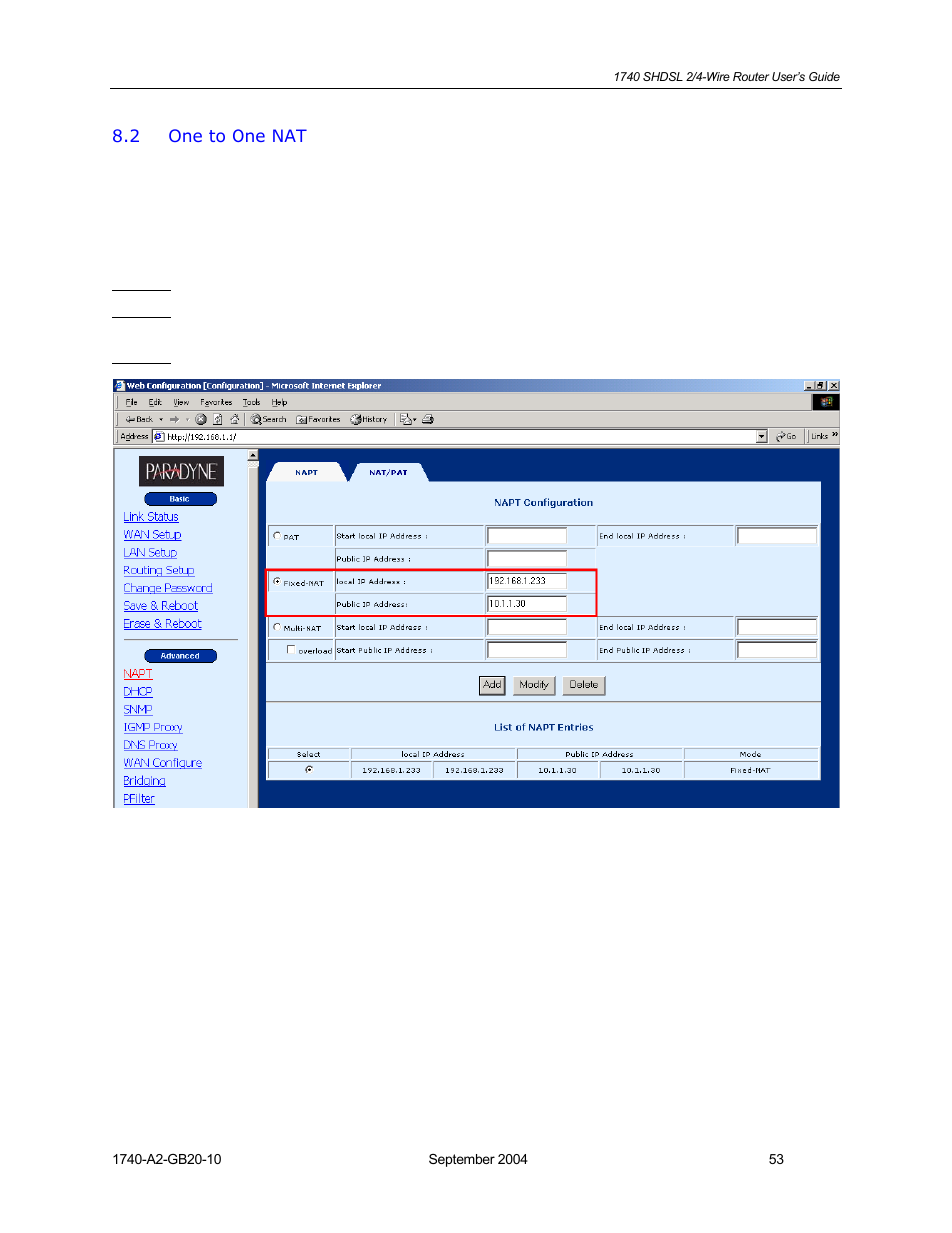 One to one nat | HP 1740 SHDSL User Manual | Page 53 / 87
