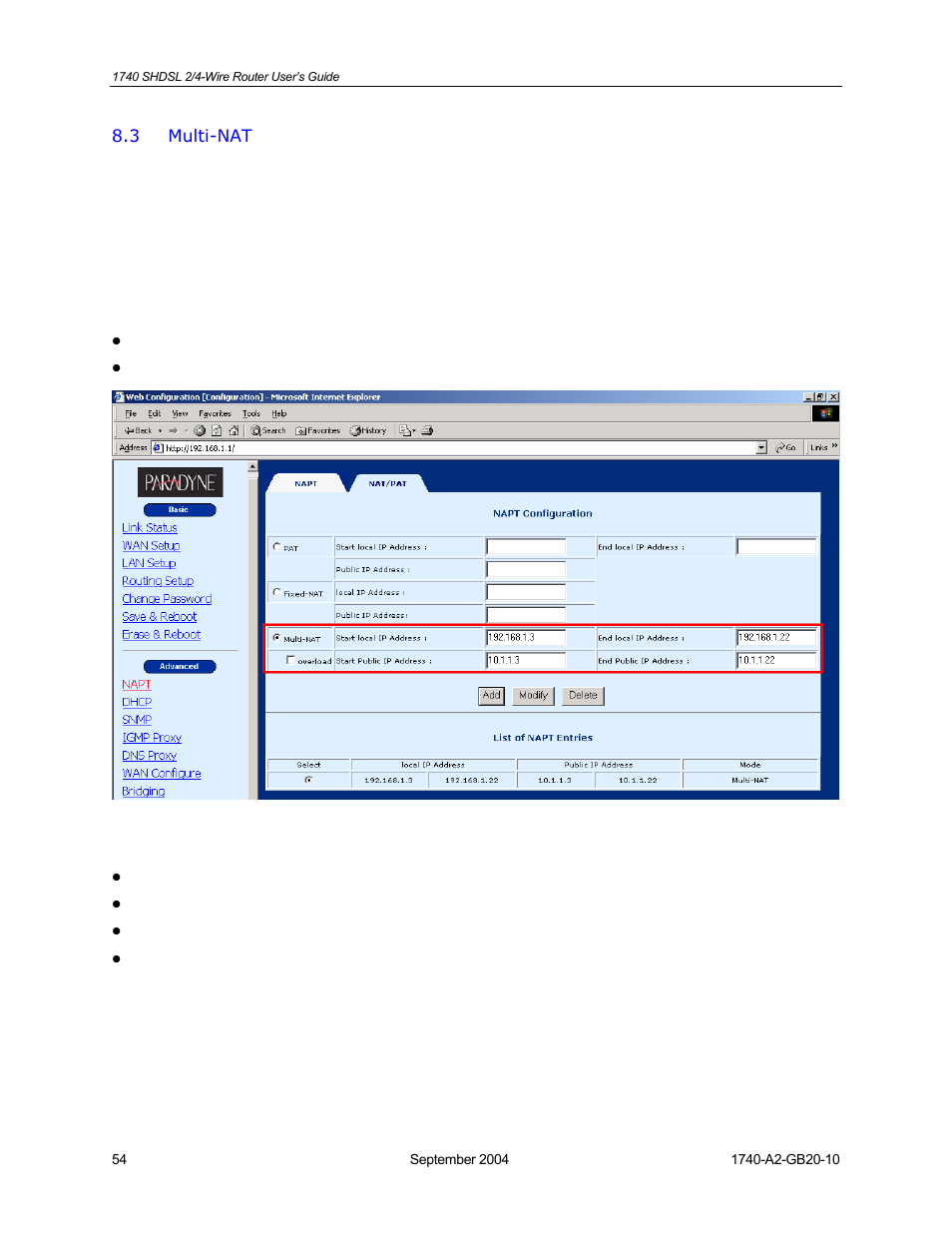 Multi-nat | HP 1740 SHDSL User Manual | Page 54 / 87