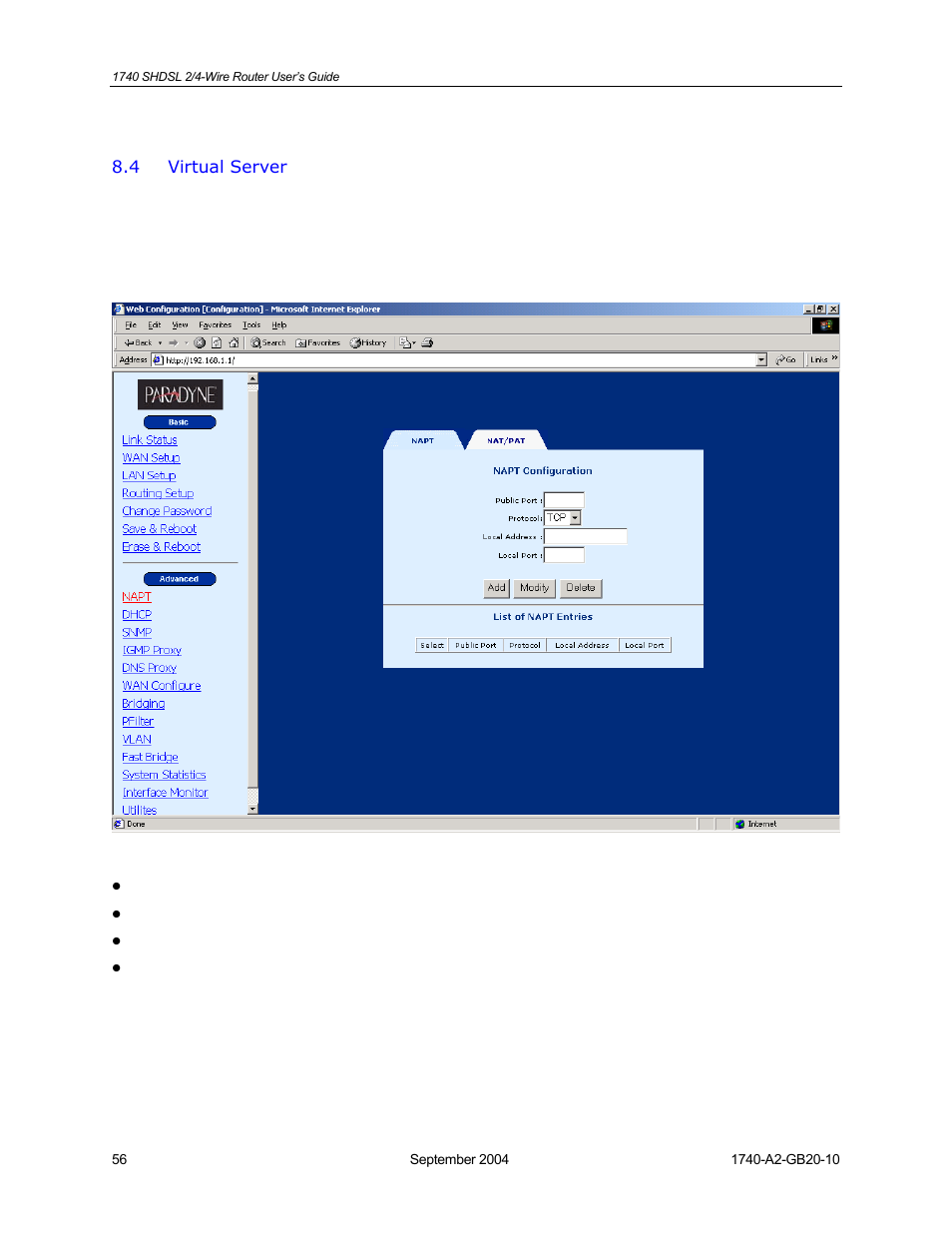 Virtual server | HP 1740 SHDSL User Manual | Page 56 / 87