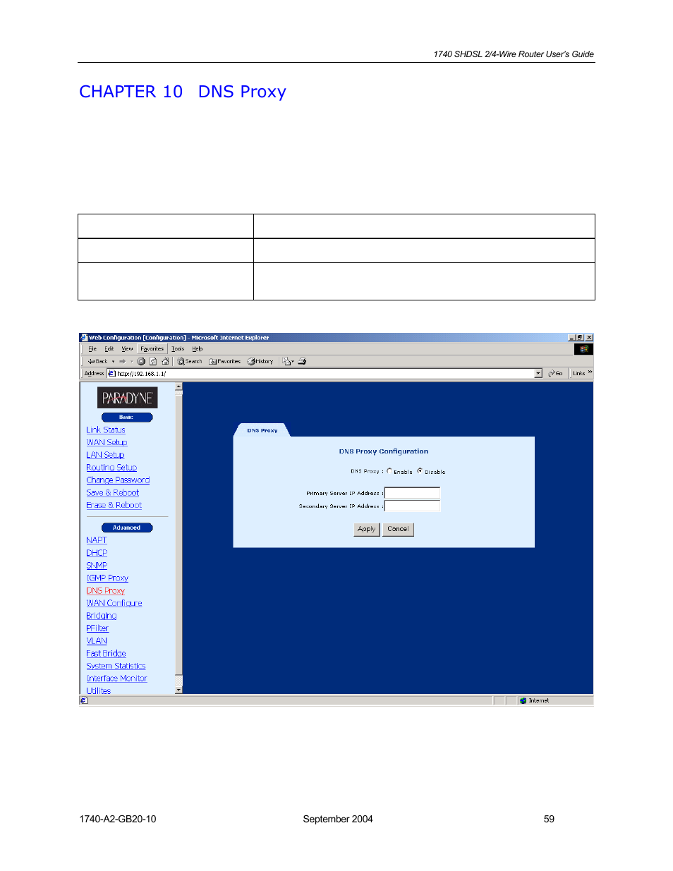 Dns proxy, Chapter 10, Chapter 10 dns proxy | HP 1740 SHDSL User Manual | Page 59 / 87