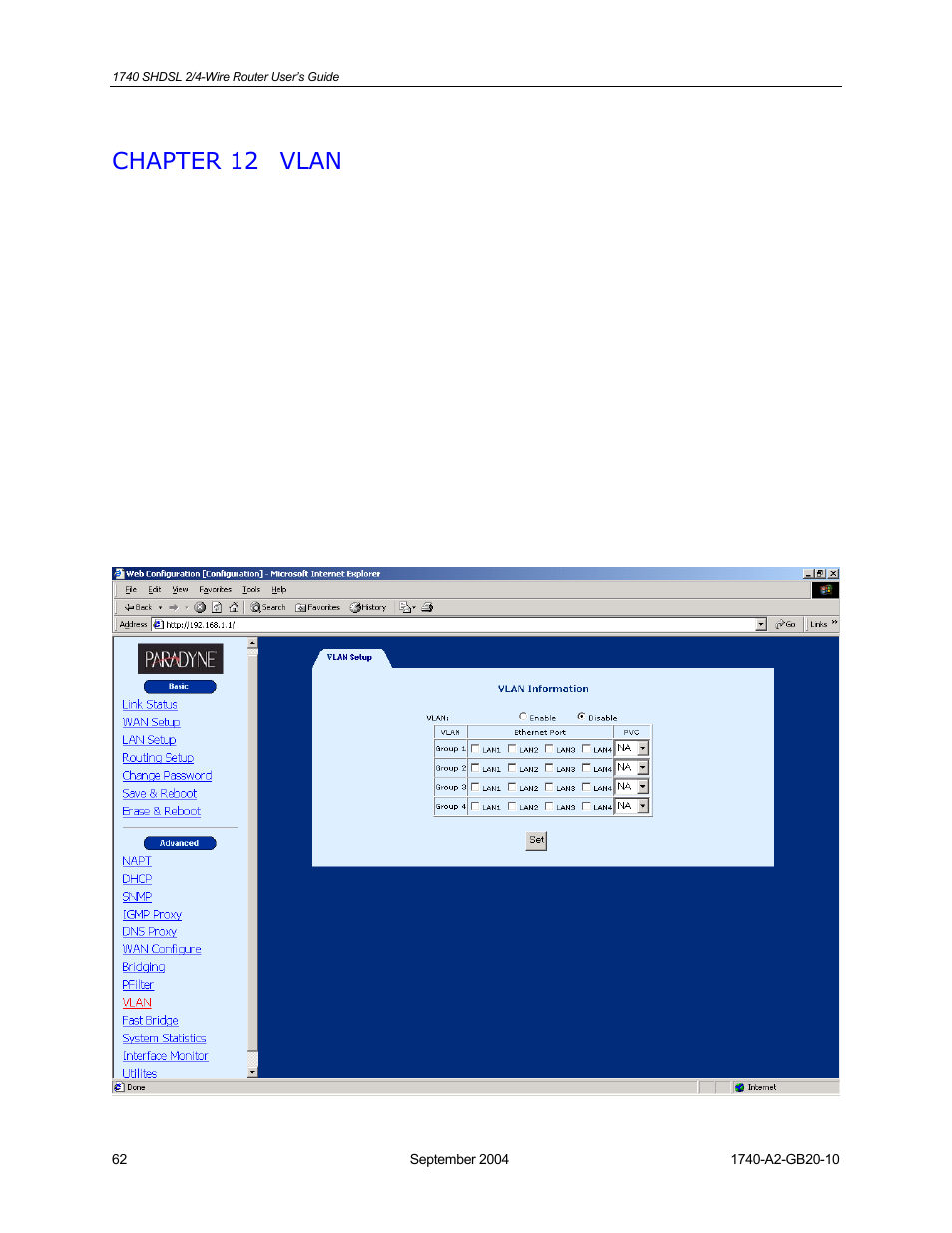 Vlan, Chapter 12, Chapter 12 vlan | HP 1740 SHDSL User Manual | Page 62 / 87