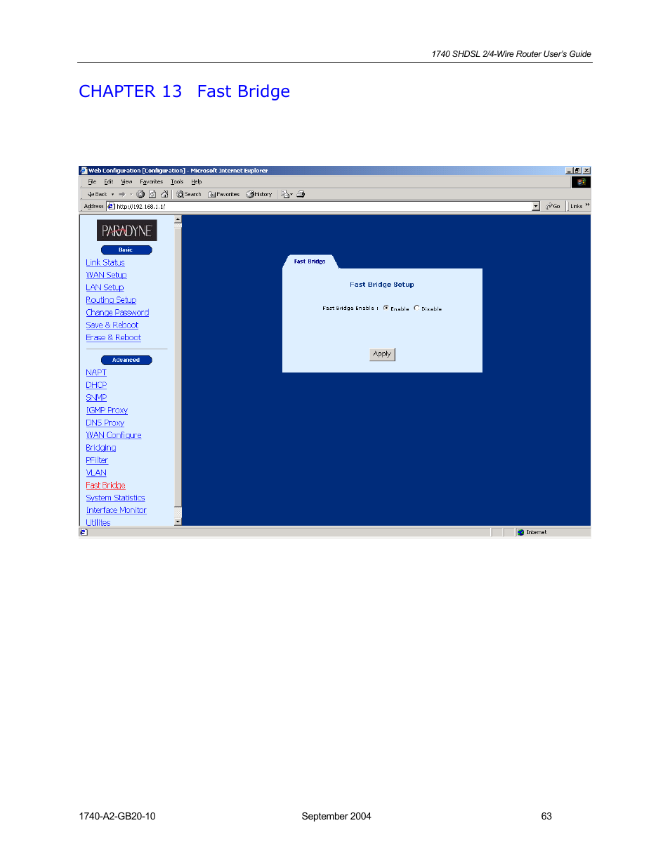 Fast bridge, Chapter 13, Chapter 13 fast bridge | HP 1740 SHDSL User Manual | Page 63 / 87