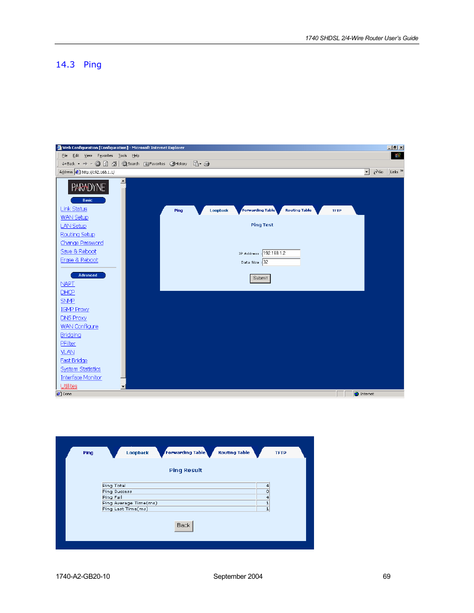 Ping | HP 1740 SHDSL User Manual | Page 69 / 87