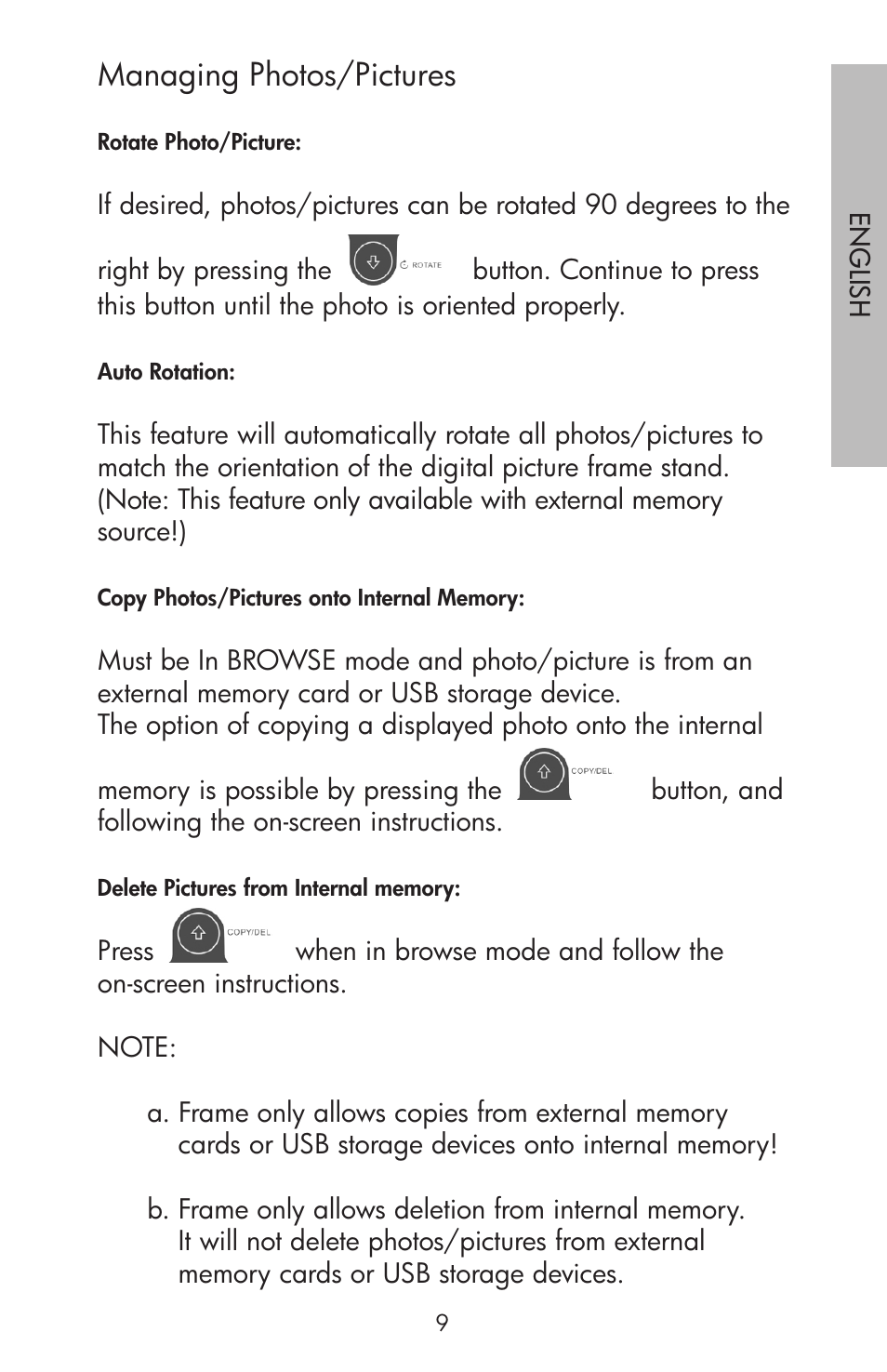 Managing photos/pictures | HP df750 Series User Manual | Page 11 / 46