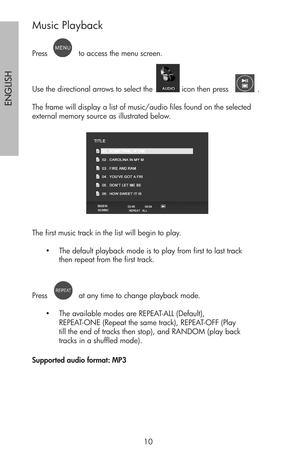 Music playback | HP df750 Series User Manual | Page 12 / 46