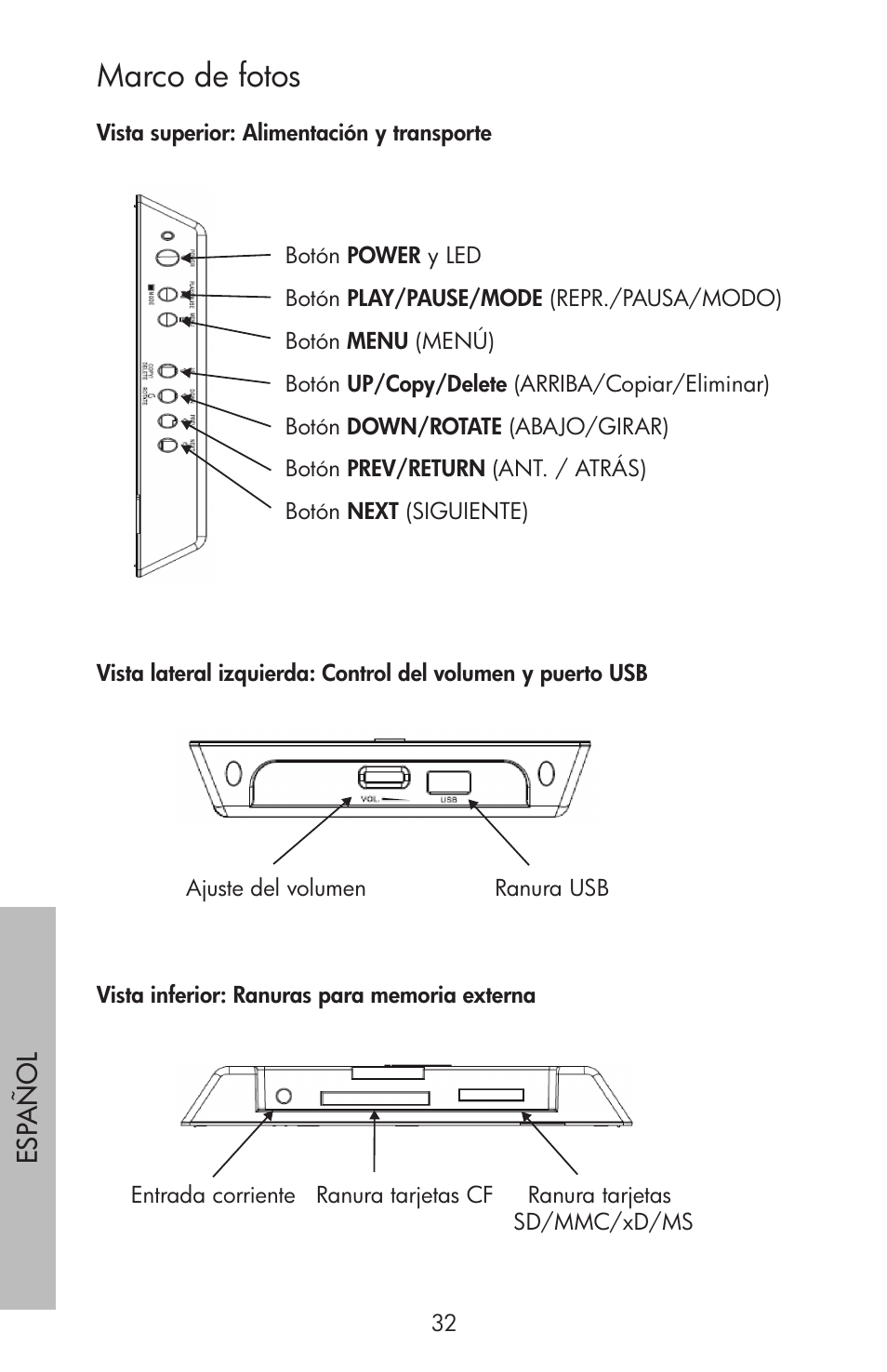 Marco de fotos, Esp añol | HP df750 Series User Manual | Page 34 / 46