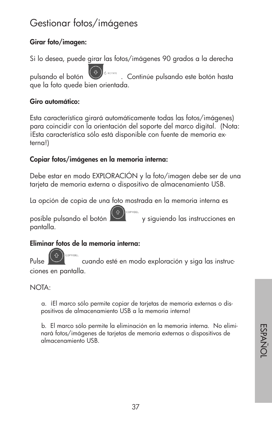 Gestionar fotos/imágenes, Esp añol | HP df750 Series User Manual | Page 39 / 46