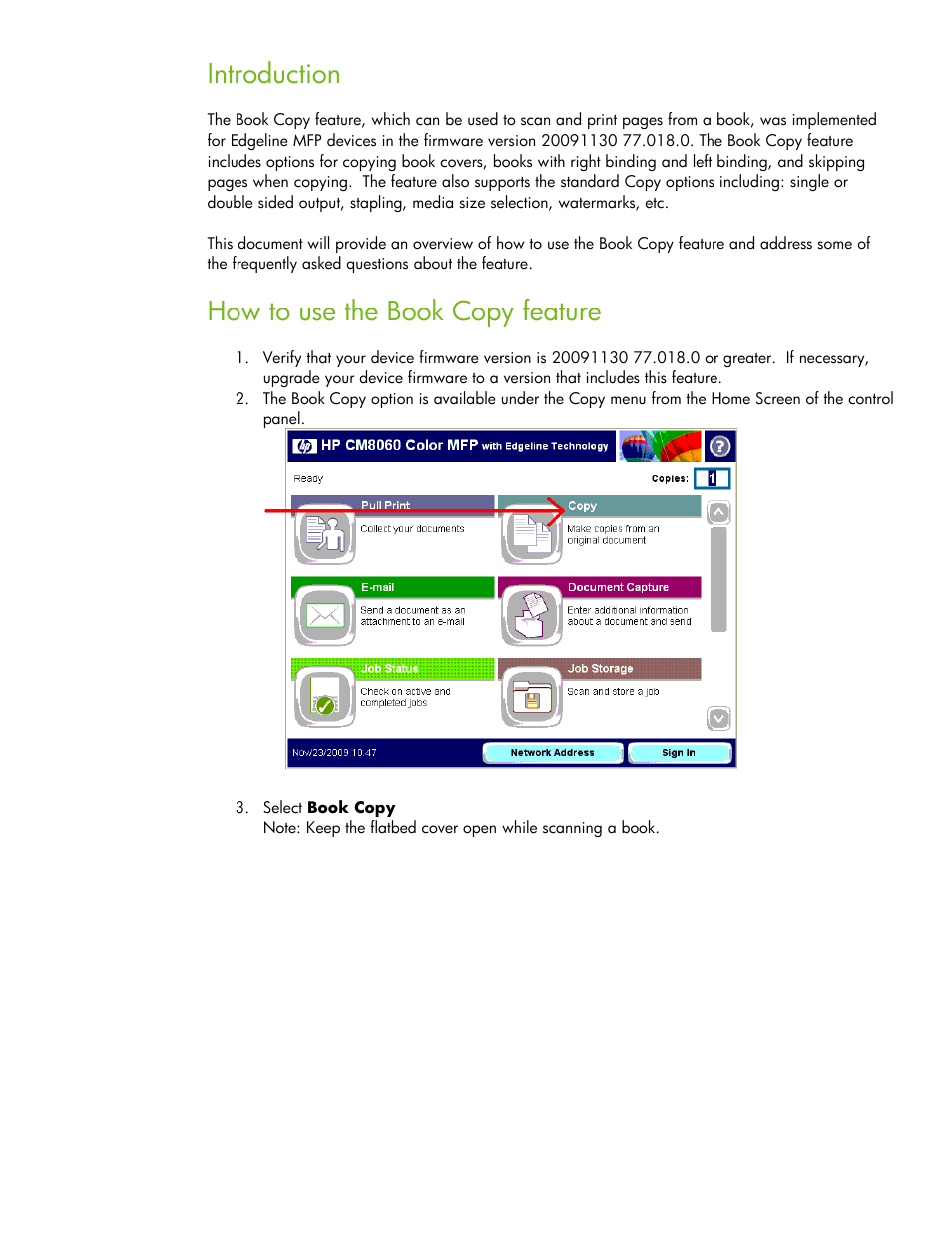 Introduction, How to use the book copy feature | HP CM8060 User Manual | Page 2 / 7